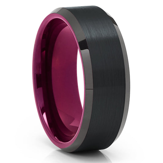 Purple Wedding Ring Black Tungsten Ring Engagement Ring 8mm Wedding Ring