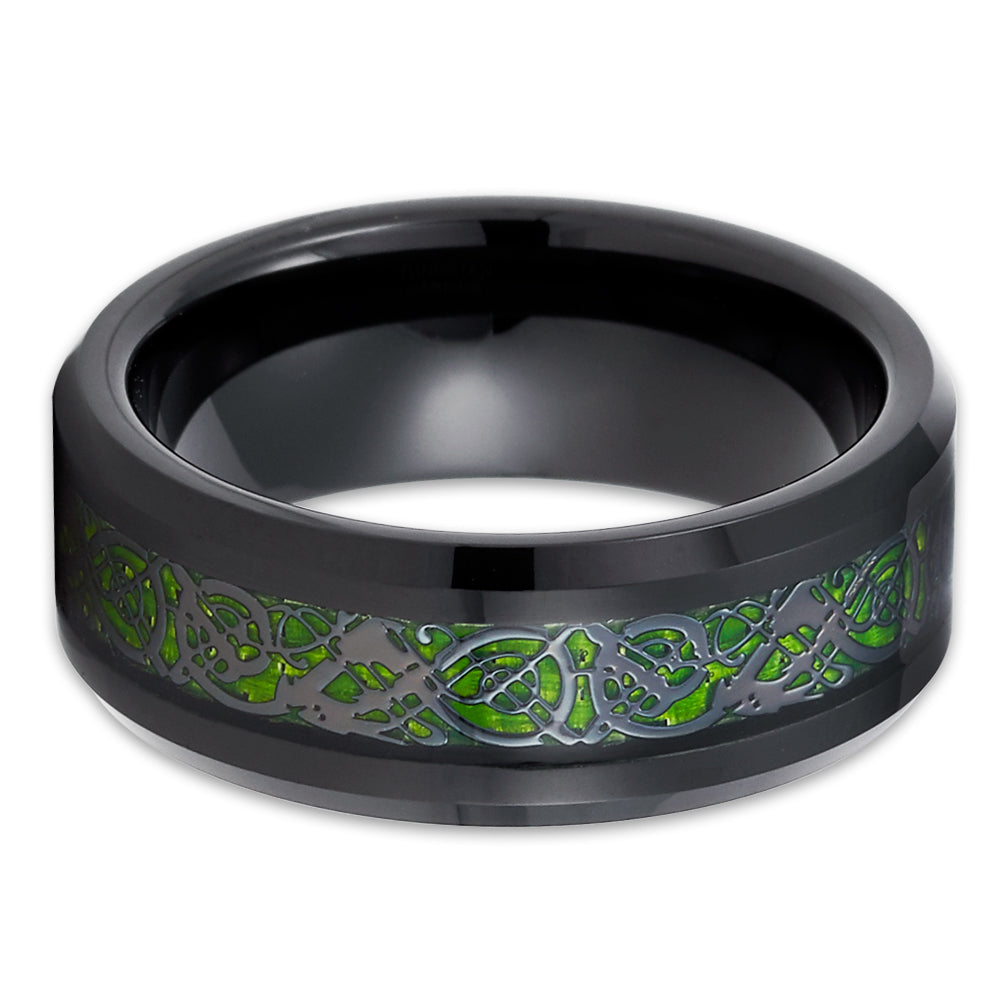 Green Dragon Tungsten Ring,Engagement Ring,Black Tungsten Ring,8mm Wedding Ring,Engagement Ring,Comfort Fit