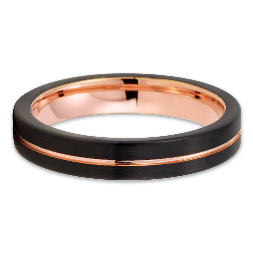 4mm Rose Gold Tungsten Ring Engagement Ring Black Wedding Ring