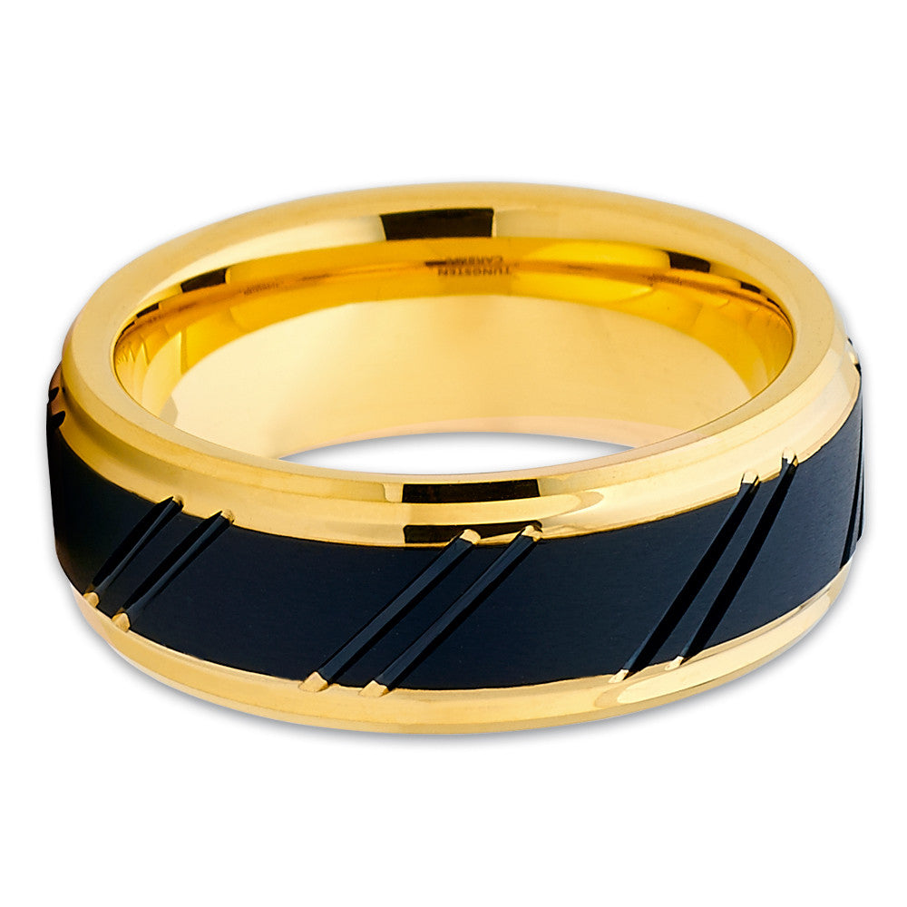 Yellow Gold Tungsten Ring Black Tungsten Ring Engagement Ring Black Ring