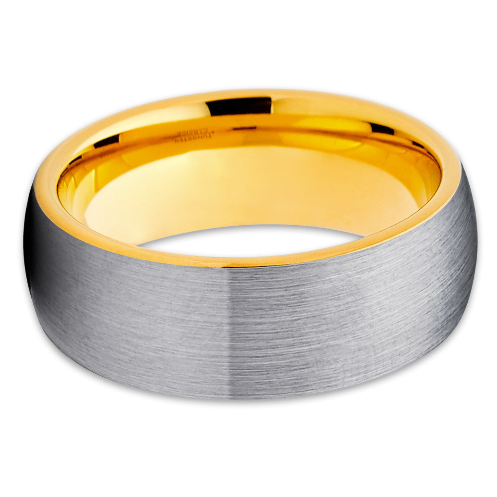 8mm Tungsten Wedding Ring Yellow Gold Ring Silver Tungsten Ring Anniversary Ring
