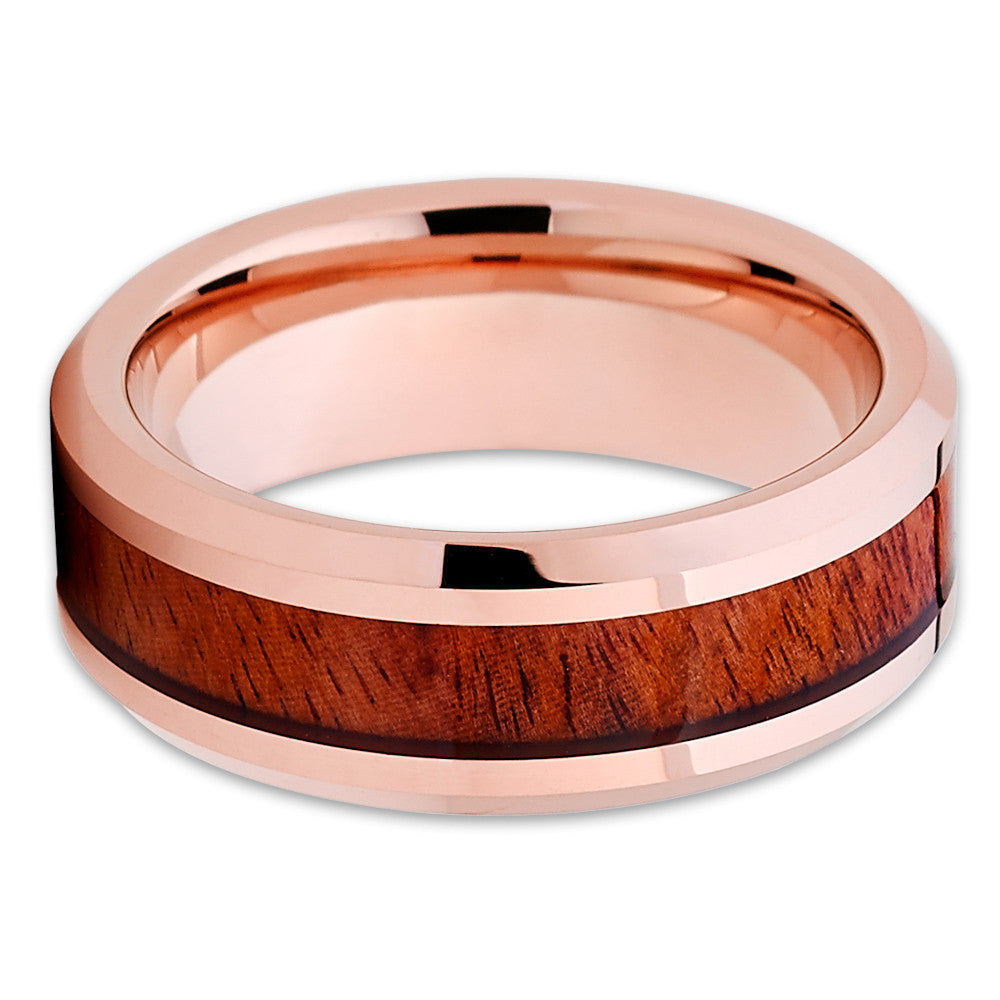 Rose Gold Wedding Ring Koa Wood Wedding Ring Tungsten Wedding Ring 8mm