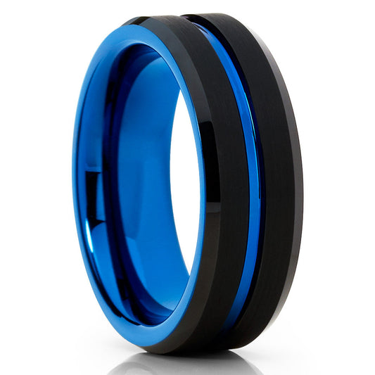Blue Tungsten Wedding Ring Black Tungsten Ring 8mm Wedding Ring Black