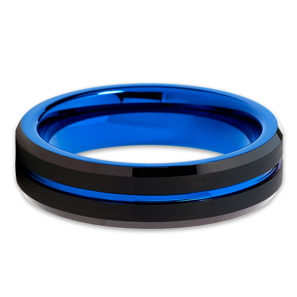 6mm Blue Tungsten Ring Black Tungsten Ring Anniversary Ring Engagement Ring