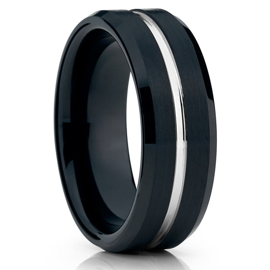 Black Tungsten Wedding Ring Silver Tungsten Ring Engagement Ring Black