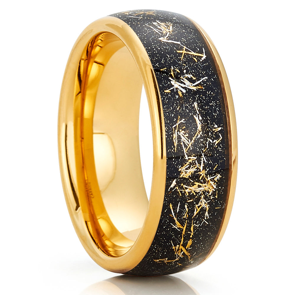 Meteorite Tungsten Wedding Ring,Yellow Gold Tungsten Ring,Engagement Ring,Anniversary Ring