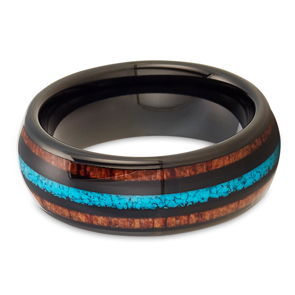 Turquoise Wedding Ring Koa Wood Wedding Ring Tungsten Wedding Ring 8mm