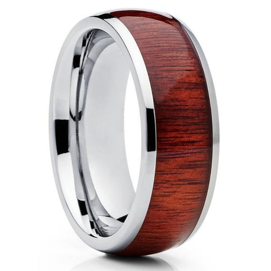 Koa Wood Tungsten Ring - Tungsten Wedding Band - 8mm Tungsten Ring - Koa Wood Ring - Clean Casting Jewelry 