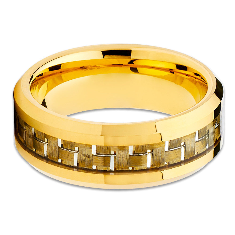 Yellow Gold Wedding Ring Carbon Fiber Wedding Band Tungsten Wedding Ring Band
