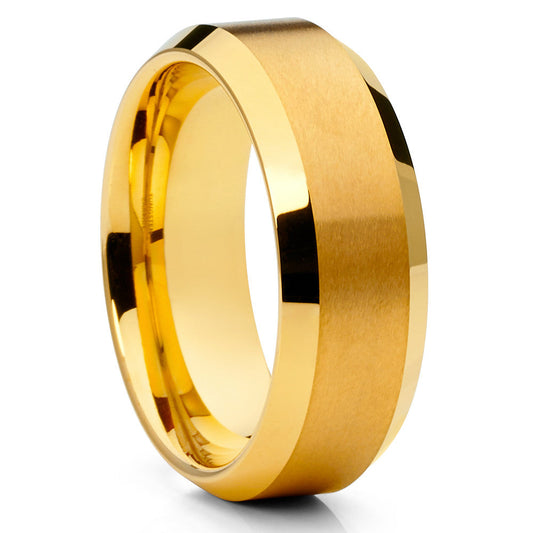 8mm Yellow Gold Tungsten Ring Engagement Ring Tungsten Carbide Ring Brush