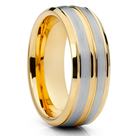 Yellow Gold Tungsten Ring 8mm Wedding Ring Tungsten Carbide Ring