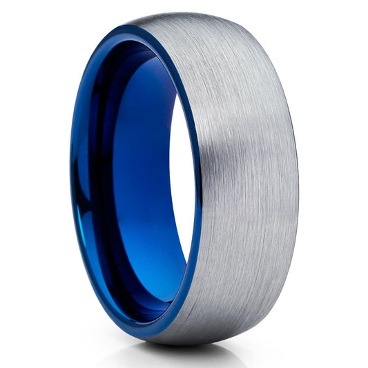 Blue Tungsten Wedding Ring 8mm Wedding Ring Tungsten Carbide Ring Silver