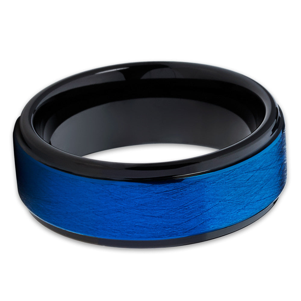 8mm Blue Tungsten Wedding Ring Black Wedding Ring Black Ring