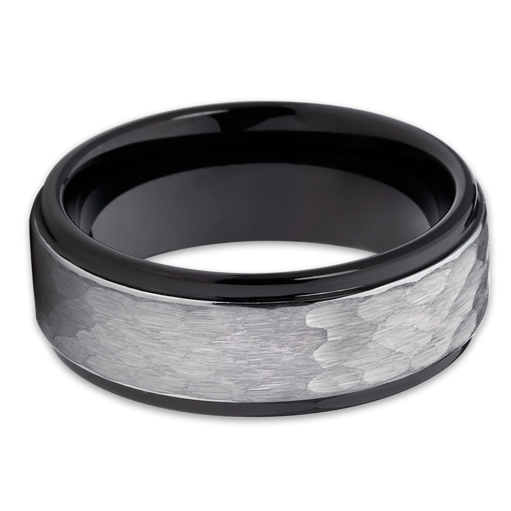 8mm Wedding Ring Black Tungsten Ring Tungsten Carbide Ring Hammered