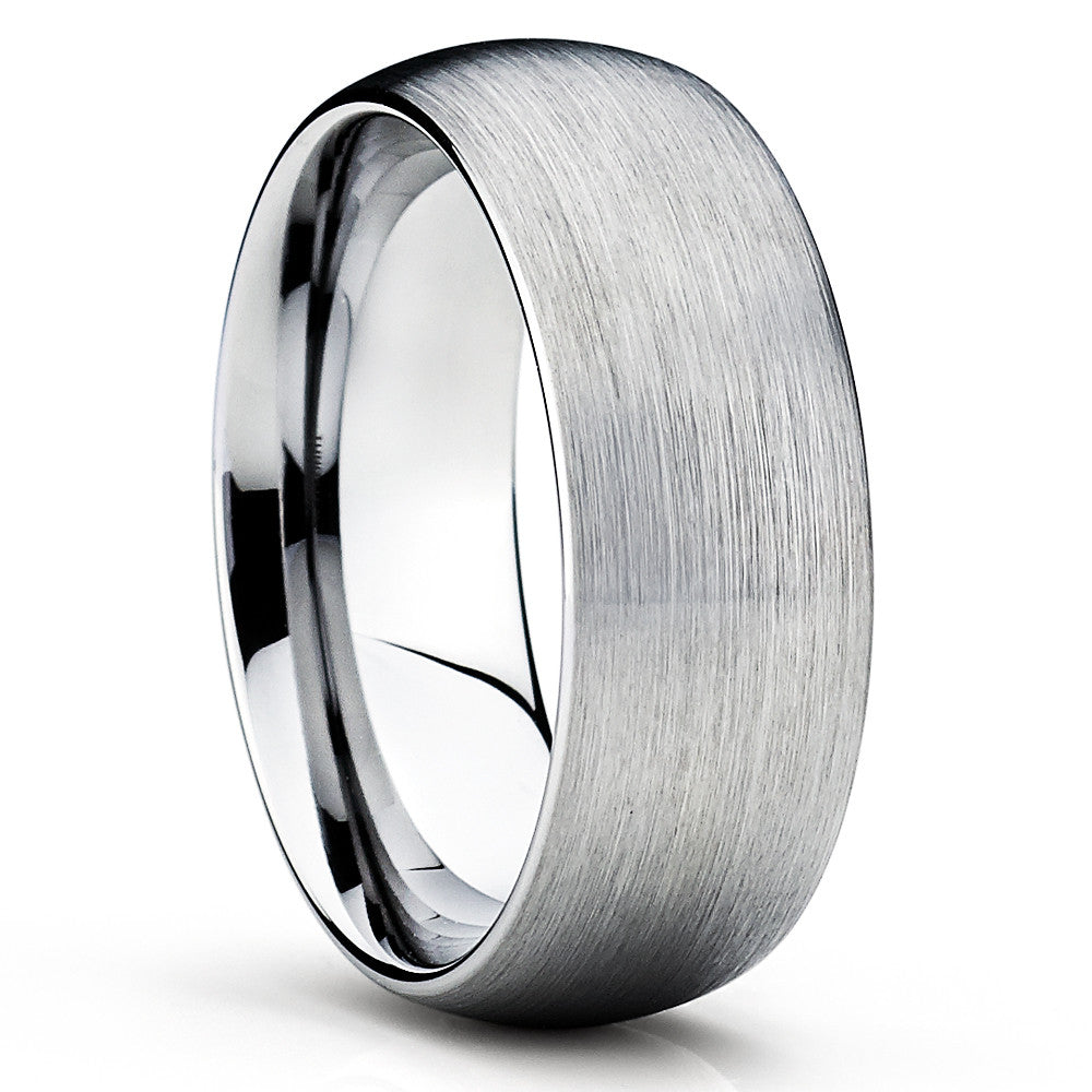 8mm Tungsten Wedding Ring Silver Wedding Ring Anniversary Ring Brush