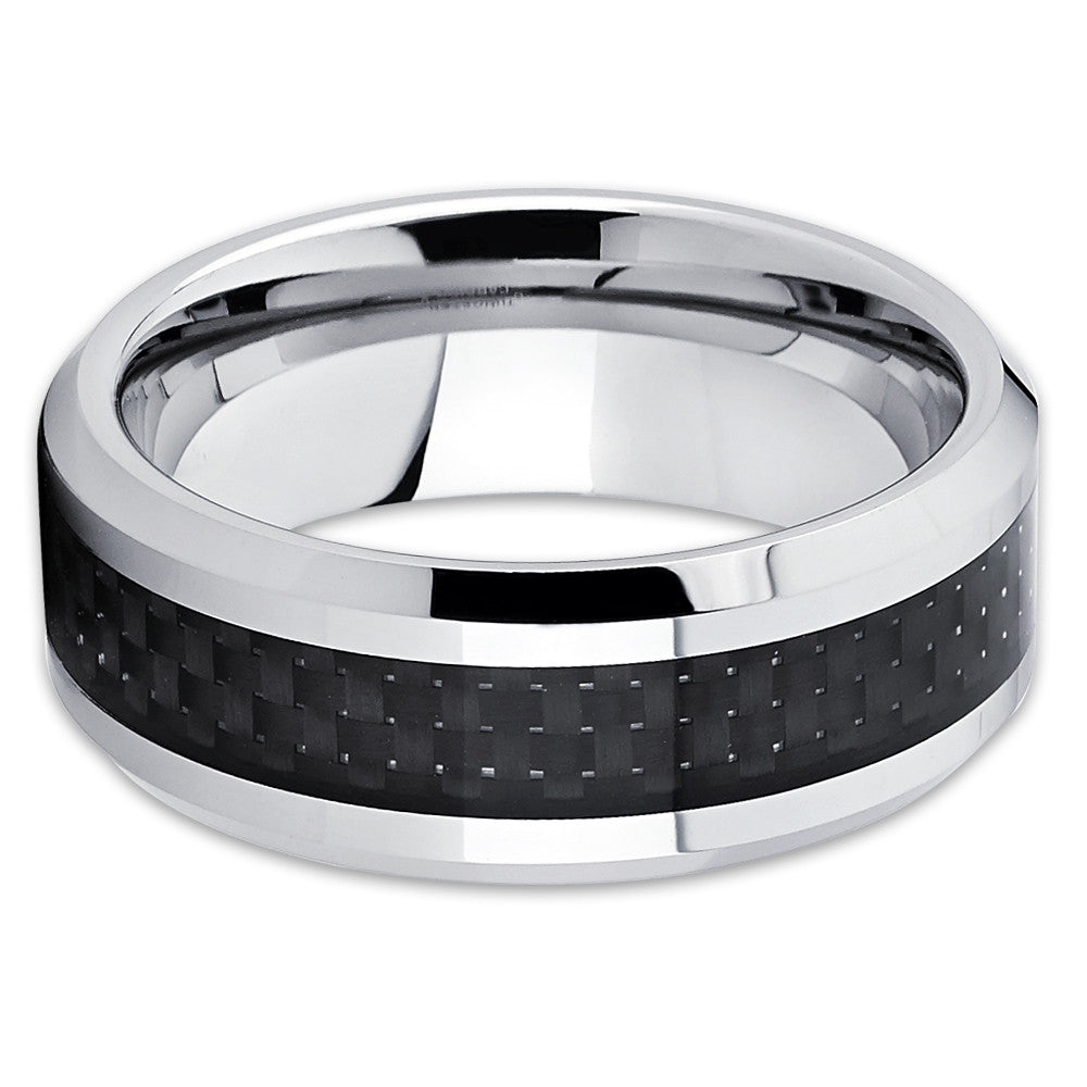 Carbon Fiber Wedding Ring 8mm Wedding Ring Tungsten Carbide Ring Silver