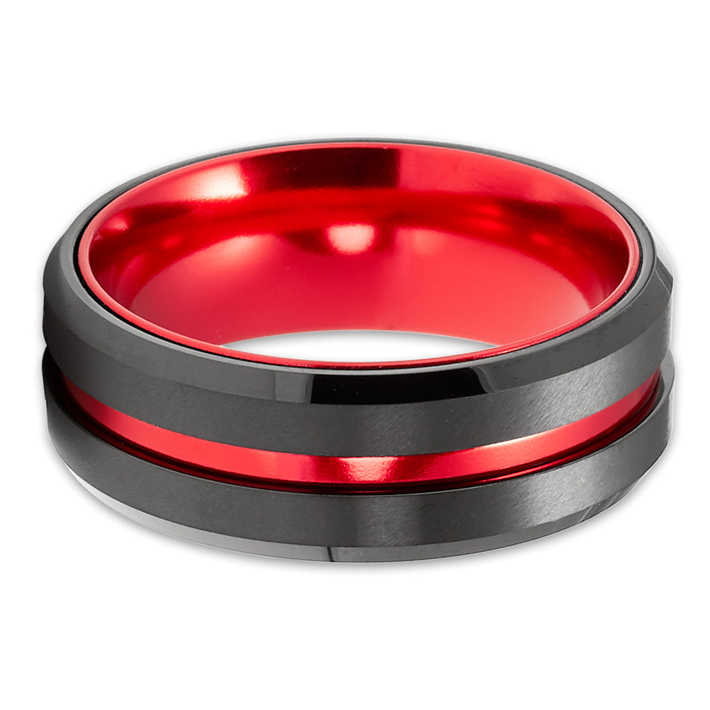 Red Tungsten Wedding Ring Black Wedding Ring Tungsten Carbide Ring