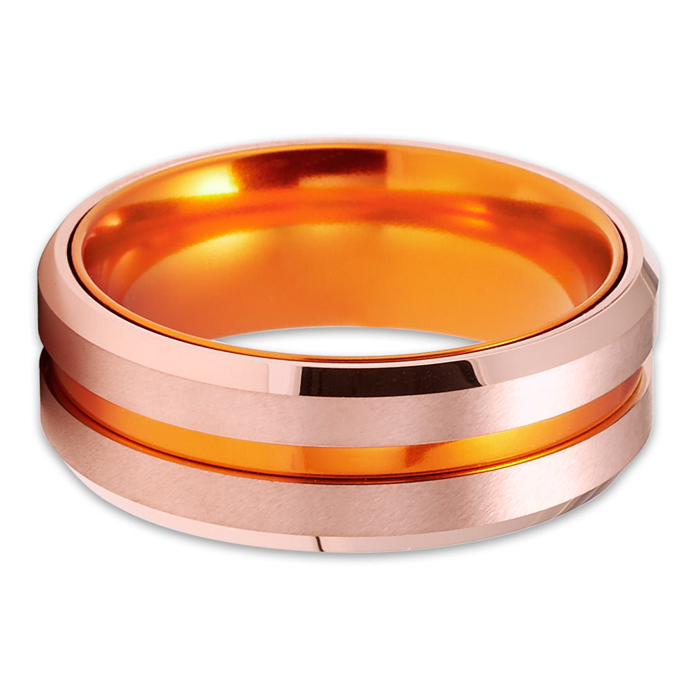 Orange Wedding Ring Rose Gold Tungsten Ring Engagement Ring 8mm