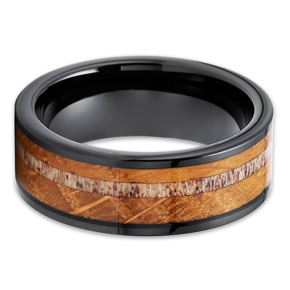 Whiskey Barrel Wedding Rings Antler Wedding Ring Black Tungsten Ring Engagement