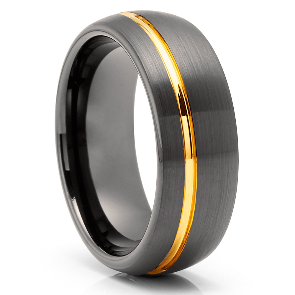 Gunmetal Wedding Ring,Yellow Gold Tungsten Ring,Anniversary Ring,8mm Wedding Ring,Tungsten Carbide Ring,Band