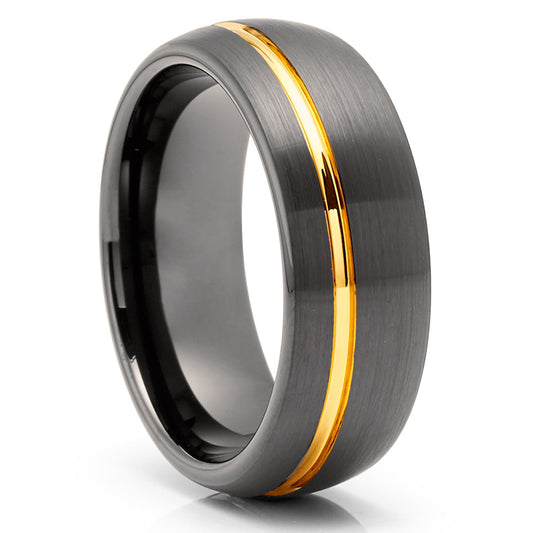 Gunmetal Wedding Ring,Yellow Gold Tungsten Ring,Anniversary Ring,8mm Wedding Ring,Tungsten Carbide Ring,Band