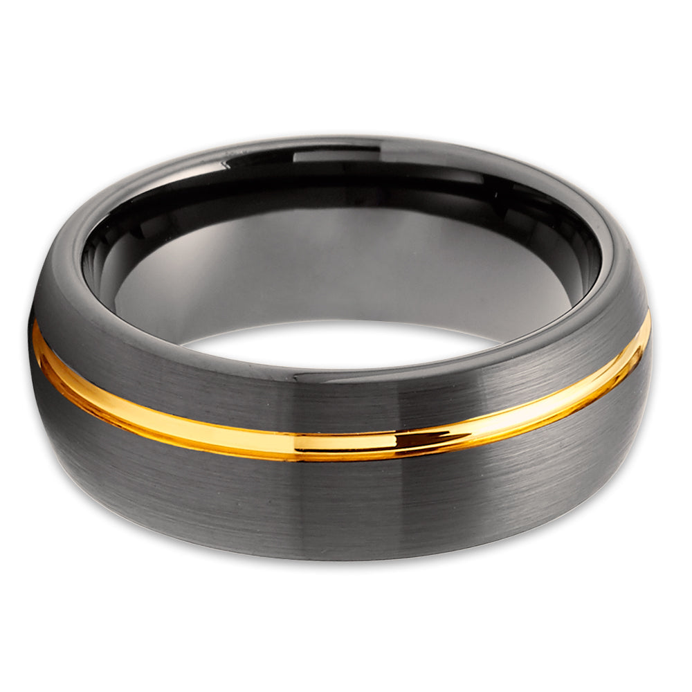 Gunmetal Wedding Ring,Yellow Gold Tungsten Ring,Anniversary Ring,8mm Wedding Ring,Tungsten Carbide Ring,Band