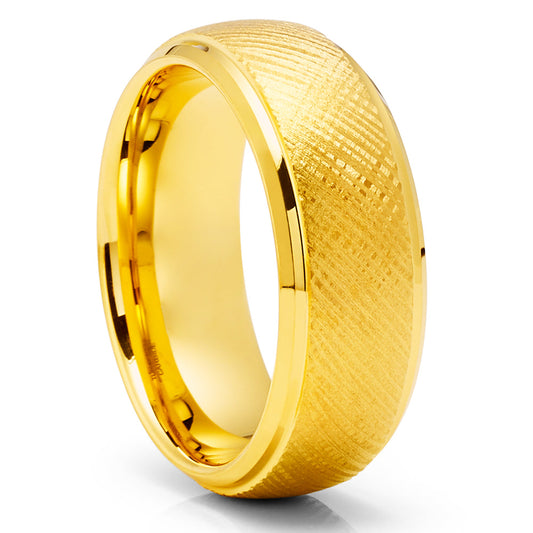 Dome Yellow Gold Tungsten Ring,8mm Wedding Ring,Tungsten Carbide Ring,Engagement Ring,Anniversary Ring