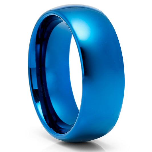 Blue Tungsten Wedding Ring 8mm Wedding Ring Tungsten Carbide Ring Shiny