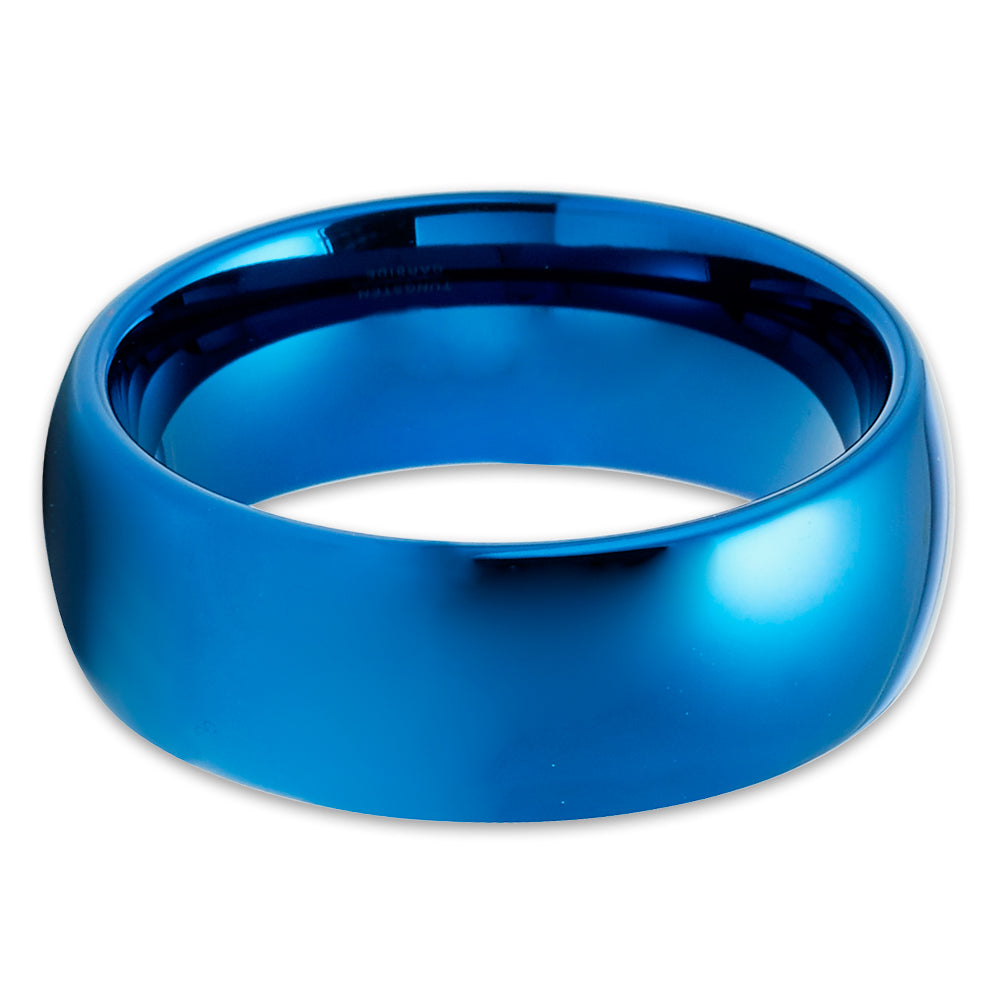Blue Tungsten Wedding Ring 8mm Wedding Ring Tungsten Carbide Ring Shiny