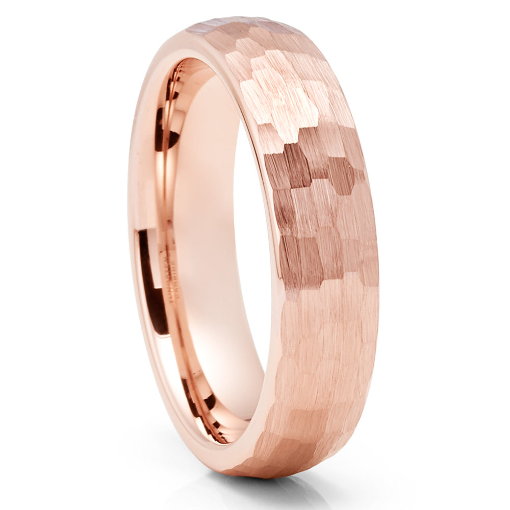 6mm Rose Gold Wedding Ring Tungsten Wedding Ring Hammered Ring