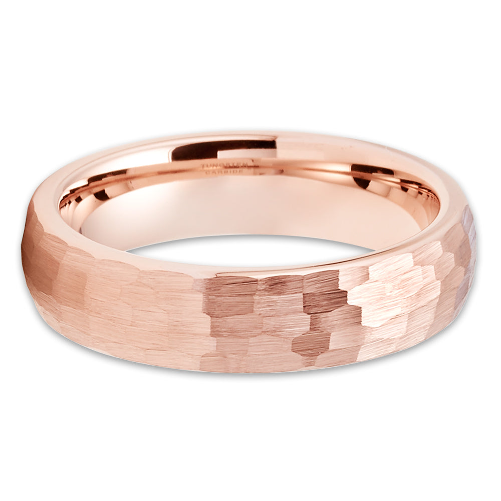 6mm Rose Gold Wedding Ring Tungsten Wedding Ring Hammered Ring