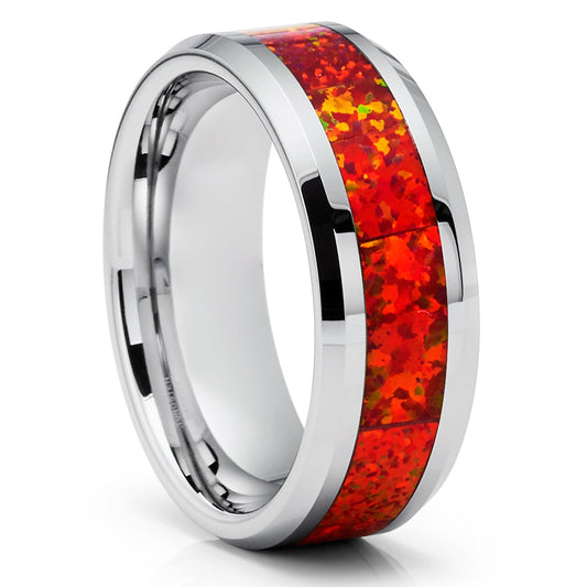 Opal Tungsten Ring 8mm Wedding Ring Unique Wedding Band Anniversary Ring