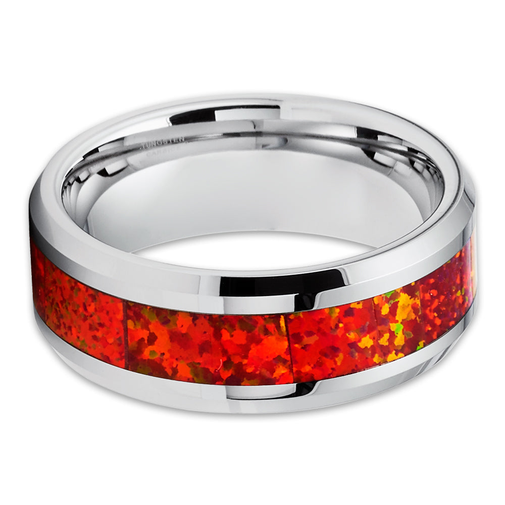 Opal Tungsten Ring 8mm Wedding Ring Unique Wedding Band Anniversary Ring