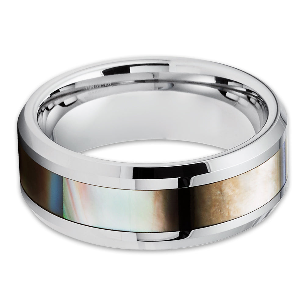 Mother of Pearl Ring Tungsten Wedding Ring Engagement Ring 8mm