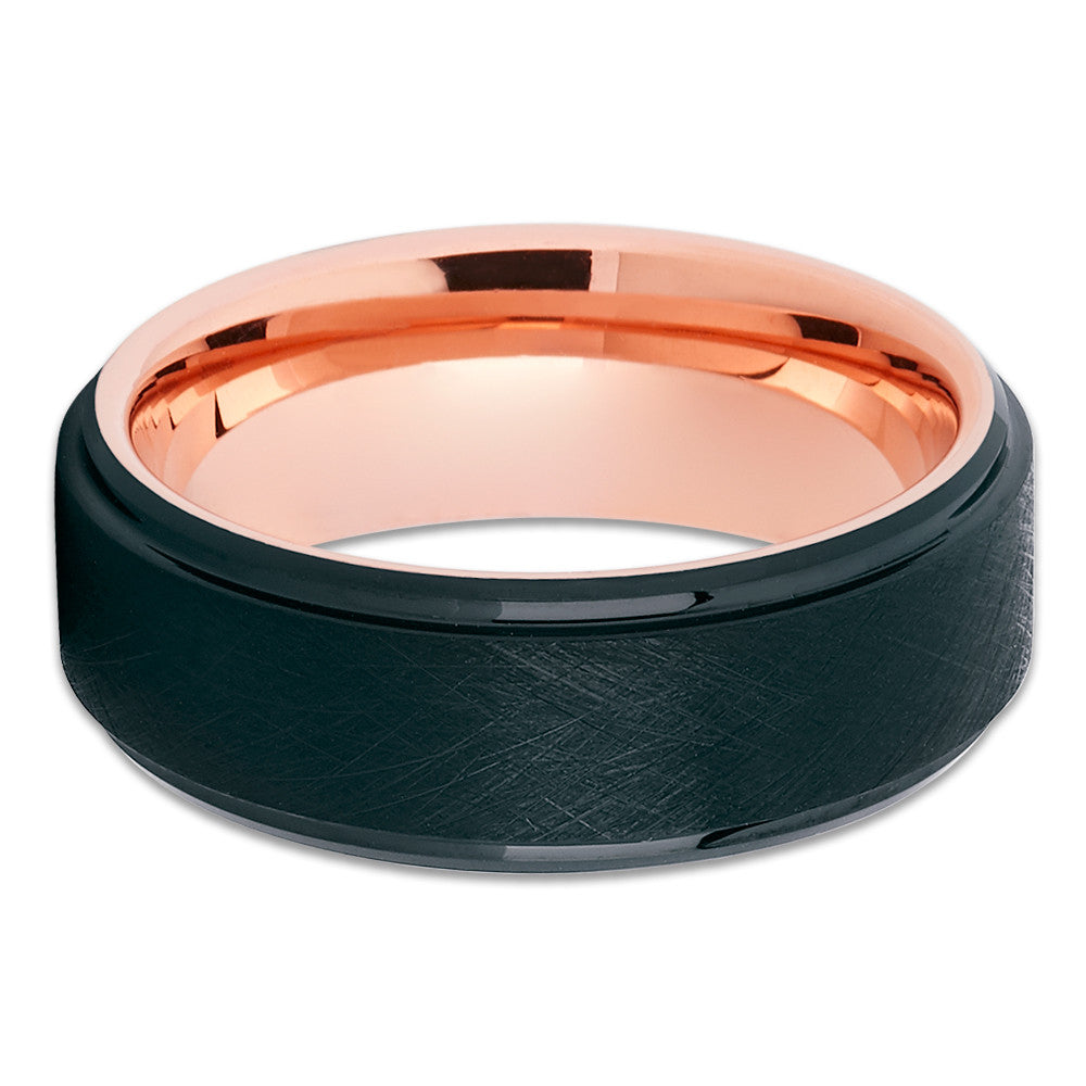 Black Tungsten Ring Rose Gold Tungsten Ring Engagement Ring 8mm Ring