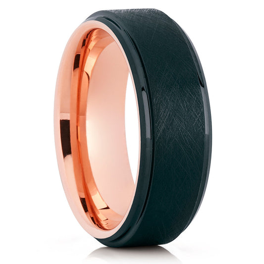 Black Tungsten Ring Rose Gold Tungsten Ring Engagement Ring 8mm Ring