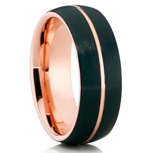 Black Wedding Ring Rose Gold Wedding Ring Black Tungsten Ring Engagement Ring 8mm