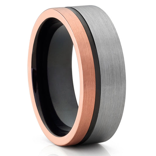 Black Tungsten Wedding Ring Rose Gold Tungsten Ring 8mm Wedding Ring Silver