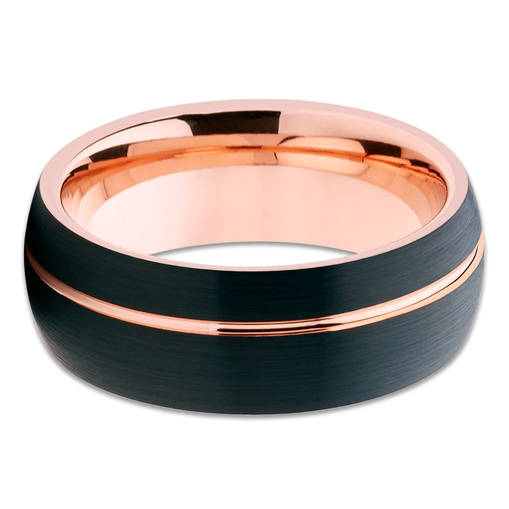 Black Wedding Ring Rose Gold Tungsten Ring 8mm Wedding Ring Anniversary Ring