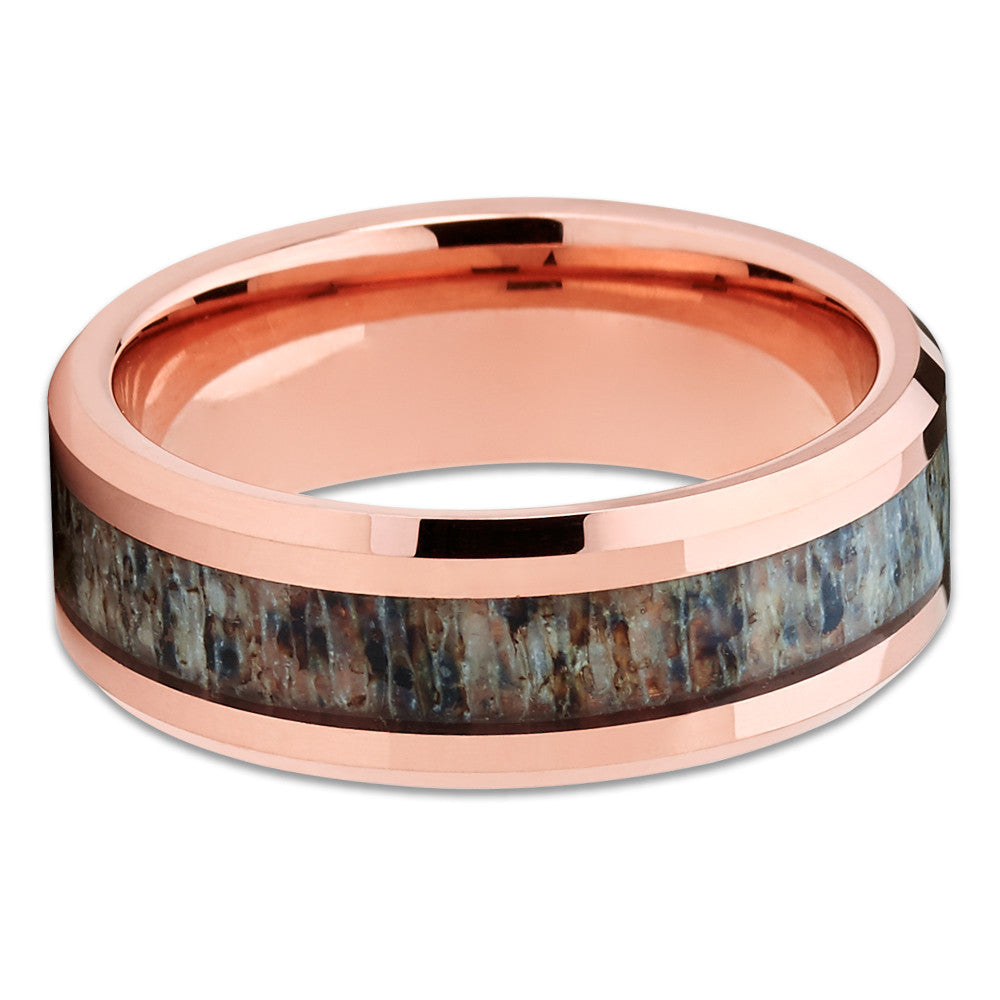 Deer Antler Wedding Ring,Rose Gold Tungsten Ring,Antler Wedding Band,8mm Wedding Ring,Anniversary
