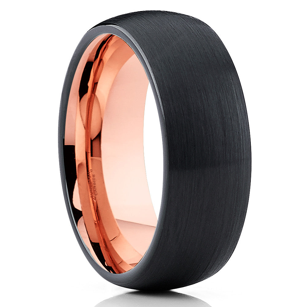 Rose Gold Wedding Ring Black Tungsten Ring 8mm Wedding Ring Anniversary