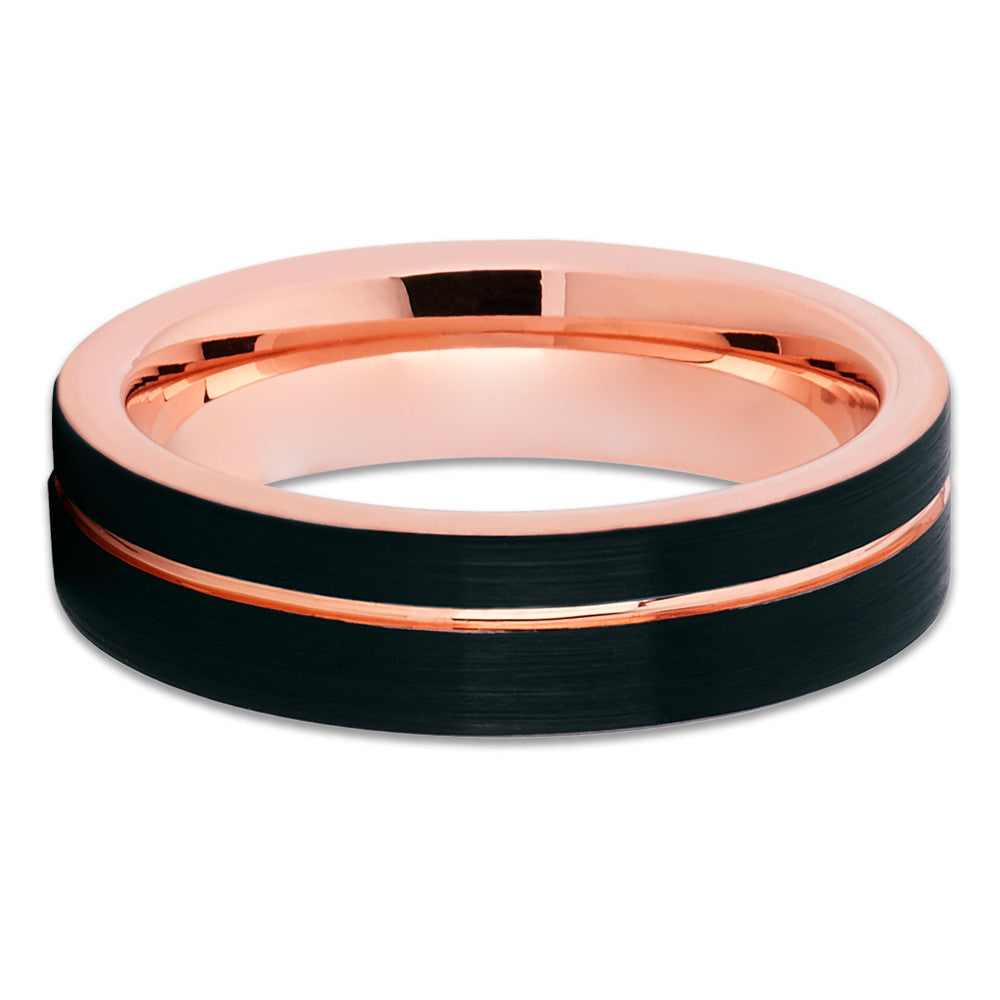 Black Wedding Ring Rose Gold Tungsten Ring 6mm Wedding Ring Tungsten Ring