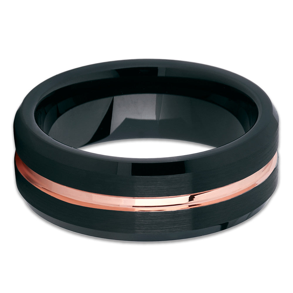Rose Gold Tungsten Wedding Ring Black Tungsten Wedding Ring Unique 8mm