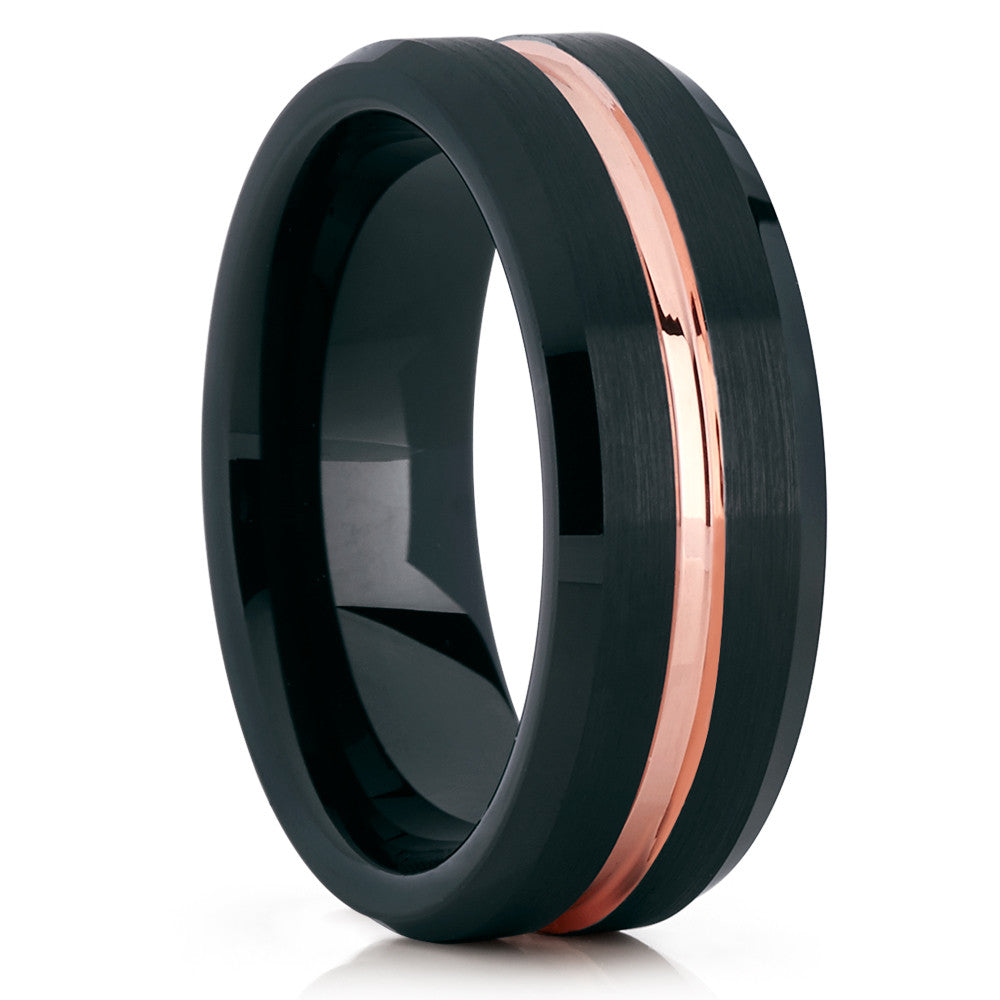 Rose Gold Tungsten Wedding Ring Black Tungsten Wedding Ring Unique 8mm