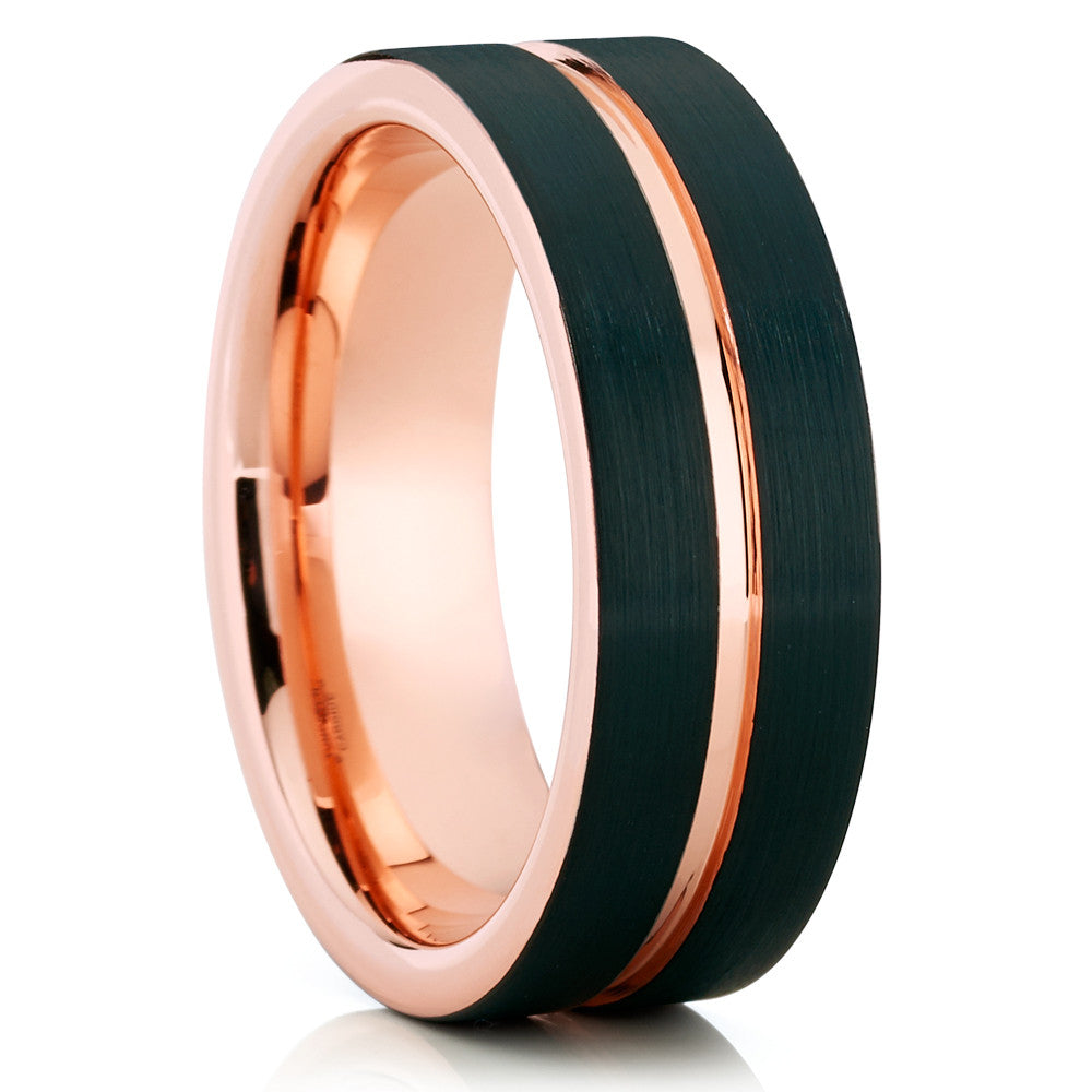 Black Wedding Ring Tungsten Carbide Ring Rose Gold Wedding Ring Anniversary