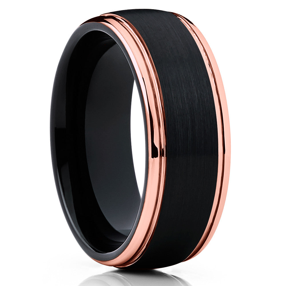 Rose Gold Wedding Ring Black Tungsten Ring Tungsten Carbide Ring 8mm