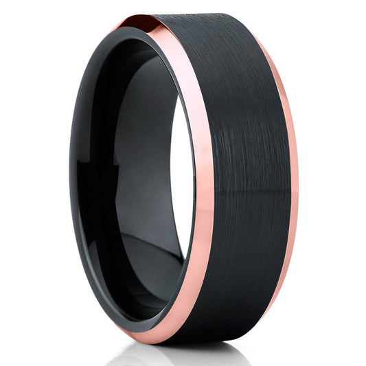 Black Wedding Ring 8mm Tungsten Ring Tungsten Carbide Ring Engagement Rose Gold