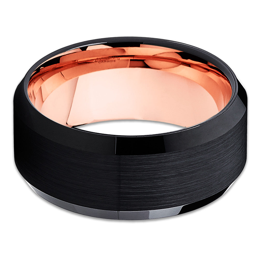 Man's Wedding Ring,Black Wedding Band,Tungsten Carbide Ring,Engagement Ring,Rose Gold Tungsten Ring,8mm