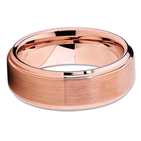 8mm Rose Gold Tungsten Ring Brushed Wedding Ring Tungsten Carbide Ring Beveled Ring