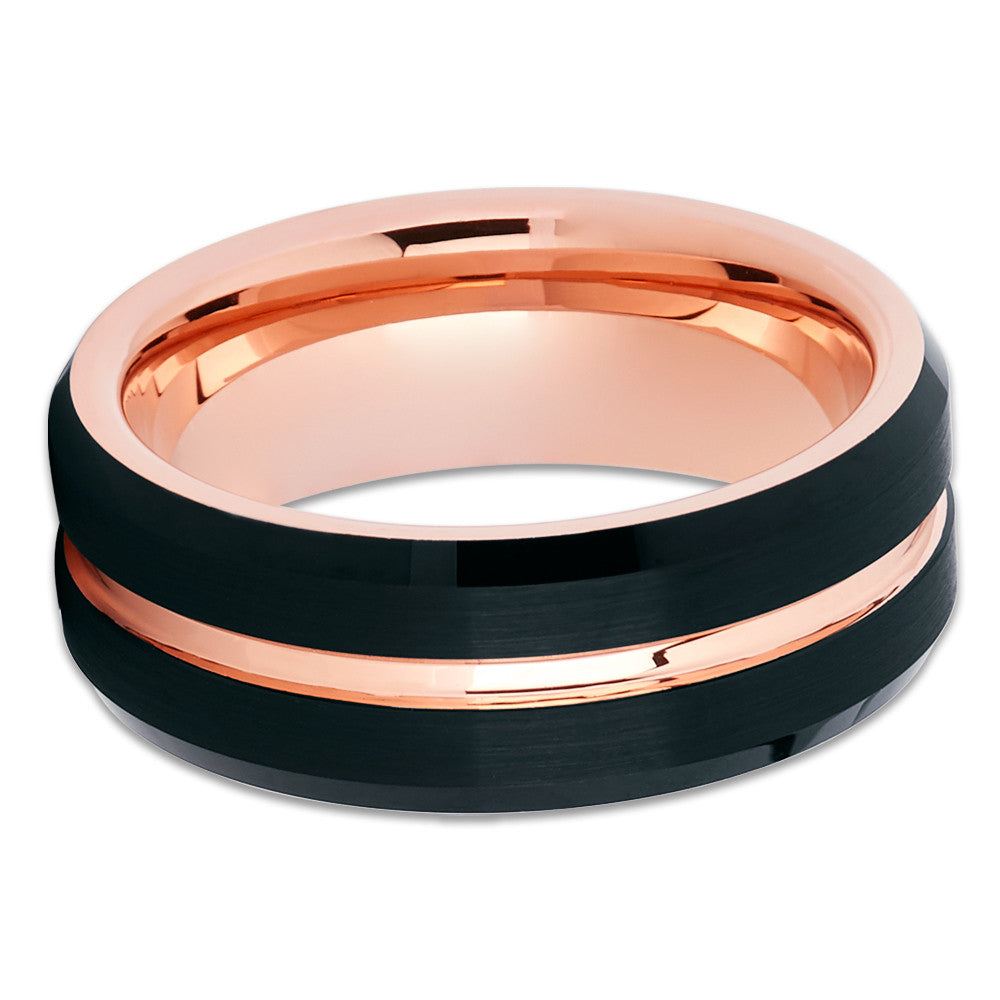 Black Tungsten Wedding Ring Rose Gold Wedding Ring Anniversary Ring 8mm